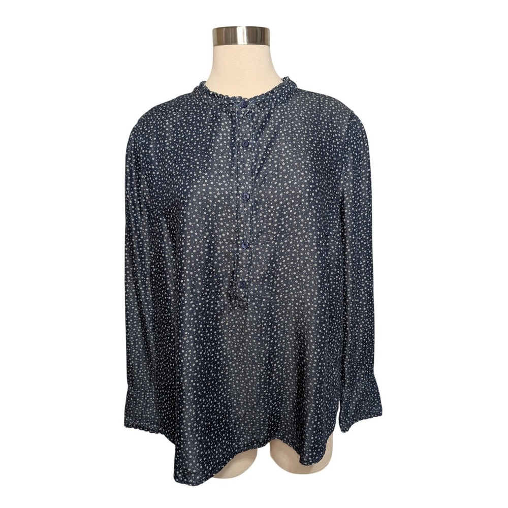 Max Jeans Womens Popover Sz XL Blouse Ruffle Collar Peasant Boho Daisy Fall Fest